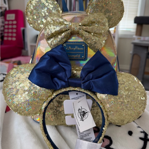 Disney Parks x Loungefly Gold and Blue Sequin Backpack with matching Headband main image 5
